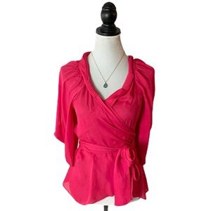 BCBGMaxAzaria 100% Silk Hot Pink Wrap Blouse XS